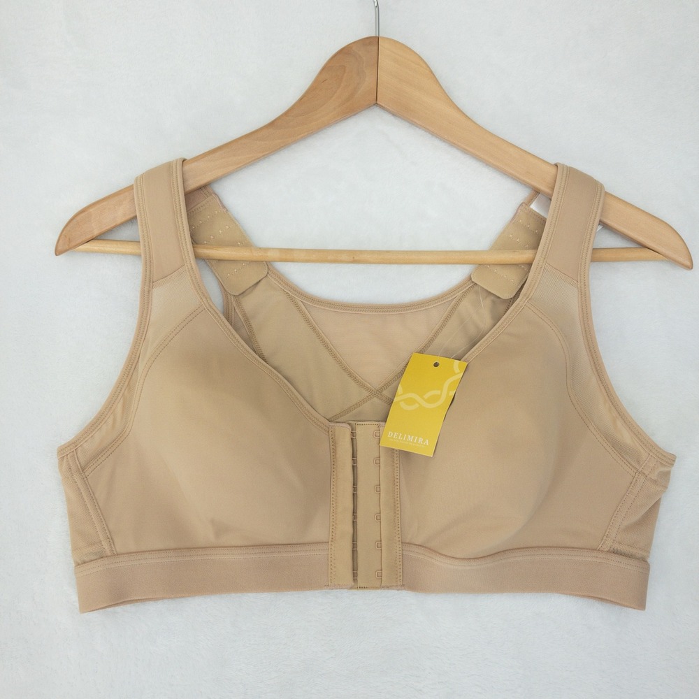 Delimira Front Close‎ Bra Womens 38B Beige Posture Support Wire Free Adjustable